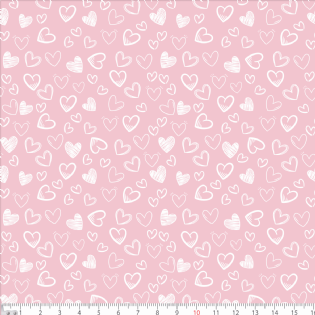 TECIDO TRICOLINE ESTAMPADA 100% ALGODÃO NOVA COLEÇÃO CORAÇÃO ROSA BEBÊ D1342 V097