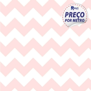 TECIDO TRICOLINE ESTAMPADA 100% ALGODÃO CHEVRON GRANDE ROSA BEBÊ D1676 V02