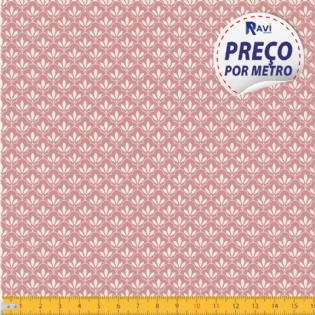 TECIDO TRICOLINE ESTAMPADA 100% ALGODÃO GEOMÉTRICO ROSA VELHO COM BRANCO D1195 V130