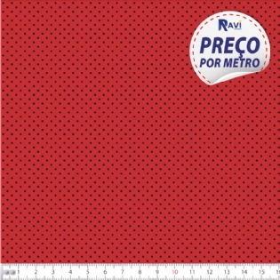 TECIDO TRICOLINE ESTAMPADA 100% ALGODÃO BOLA POÁ MIÚDA VERMELHO COM PRETO D1002 V011