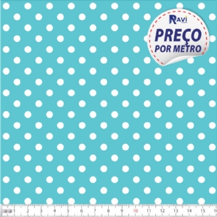 TECIDO TRICOLINE ESTAMPADA 100% ALGODÃO BOLA POÁ MÉDIA TIFFANY COM BRANCO D1039 V092