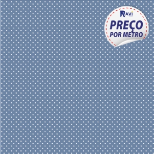 TECIDO TRICOLINE ESTAMPADA 100% ALGODÃO BOLA POÁ MIÚDA AZUL ANTIGO COM PÉROLA D1002 V131