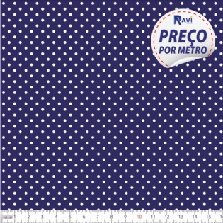 TECIDO TRICOLINE ESTAMPADA 100% ALGODÃO BOLA POÁ PEQUENA AZUL MARINHO COM BRANCO D1001 V605