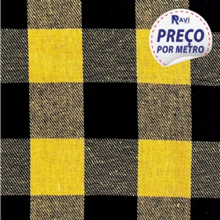 TECIDO FLANELA XADREZ QUADRADO 5CM X 5CM AMARELO COM PRETO - D128 C544