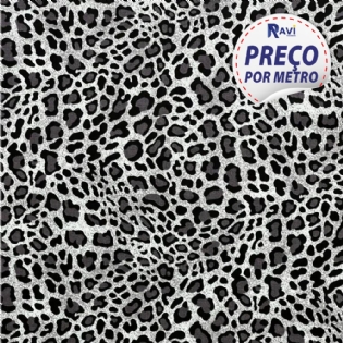 1 TRICOLINE ESTAMPADA MASCARENHAS 100% ALGODÃO NOVA COLEÇÃO ANIMAL PRINT ONÇA CINZA D2668 V01