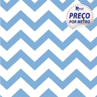 TECIDO TRICOLINE ESTAMPADA 100% ALGODÃO CHEVRON MÉDIO AZUL VELHO D1068 V06