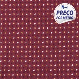 TECIDO TRICOLINE ESTAMPADA 100% ALGODÃO CAMISA MASCULINA FUNDO VINHO D3397 COR 4