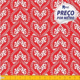 TECIDO TRICOLINE ESTAMPADA 100% ALGODÃO GEOMÉTRICO VERMELHO COM BRANCO D1227 V106