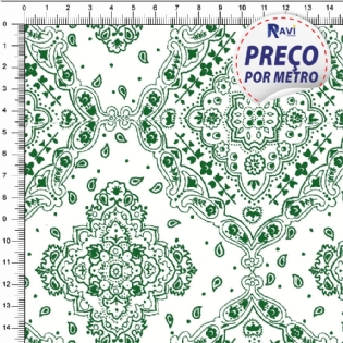 TECIDO TRICOLINE ESTAMPADA 100% ALGODÃO BANDANA BRANCO COM VERDE BANDEIRA D2272 V60