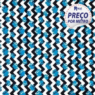 TECIDO TRICOLINE ESTAMPADA 100% ALGODÃO CHEVRON MÉDIO MARINHO PATA CACHORRO PET 3298 17