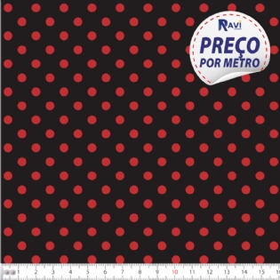 TECIDO TRICOLINE ESTAMPADA 100% ALGODÃO BOLA POÁ MÉDIA PRETO COM VERMELHO D1039 V012