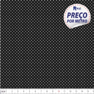 TECIDO TRICOLINE ESTAMPADA 100% ALGODÃO BOLA POÁ MIÚDA PRETO COM BRANCO D1002 V104