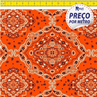 TECIDO TRICOLINE ESTAMPADA 100% ALGODÃO BANDANA LARANJA D2123 V05