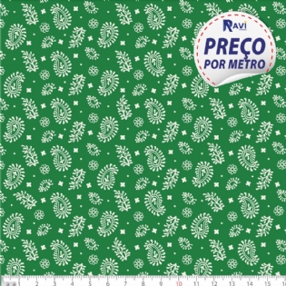 TECIDO TRICOLINE ESTAMPADA 100% ALGODÃO NOVA COLEÇÃO ÉTNICO PÉROLA FUNDO VERDE BANDEIRA D1313 V133
