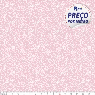 TECIDO TRICOLINE ESTAMPADA 100% ALGODÃO NOVA COLEÇÃO FLORAL BRANCO FUNDO ROSA BEBÊ D1316 V097