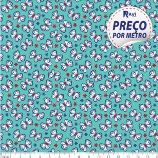 TECIDO TRICOLINE ESTAMPADA 100% ALGODÃO NOVA COLEÇÃO BORBOLETA D3077 V001