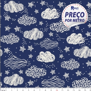 TECIDO TRICOLINE ESTAMPADA 100% ALGODÃO NOVA COLEÇÃO NUVEM D1338 V136