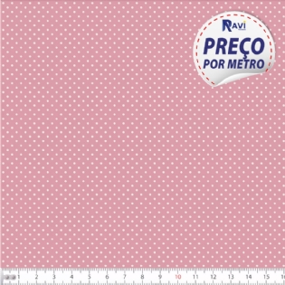 TECIDO TRICOLINE ESTAMPADA 100% ALGODÃO BOLA POÁ MIÚDA ROSA ANTIGO COM PÉROLA D1002 V130