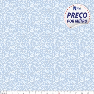 TECIDO TRICOLINE ESTAMPADA 100% ALGODÃO NOVA COLEÇÃO FLORAL BRANCO FUNDO AZUL BEBÊ D1316 V082