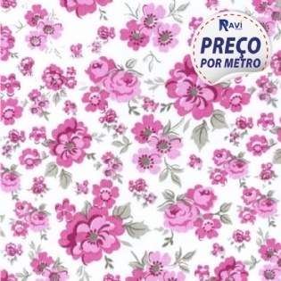 TECIDO TRICOLINE ESTAMPADA 100% ALGODÃO FLORAL AMANDA ROSA 2017 V03