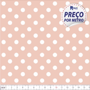 TECIDO TRICOLINE ESTAMPADA 100% ALGODÃO BOLA POÁ GRANDE SALMÃO COM BRANCO D1554 V053