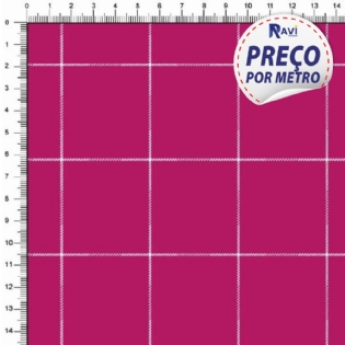 TECIDO TRICOLINE ESTAMPADA 100% ALGODÃO GRID MESA POSTA PINK