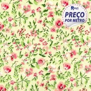 TECIDO TRICOLINE ESTAMPADA 100% ALGODÃO FLORAL SACRAMENTO ROSA V01