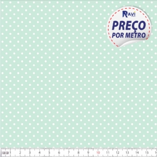 TECIDO TRICOLINE ESTAMPADA 100% ALGODÃO BOLA POÁ PEQUENA VERDE COM BRANCO D1001 V279/083