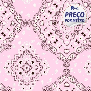 TECIDO TRICOLINE ESTAMPADA 100% ALGODÃO BANDANA ROSA BEBÊ D2272 V29