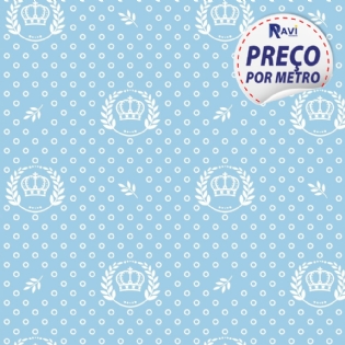 TECIDO TRICOLINE ESTAMPADA 100% ALGODÃO COROA AZUL COM BRANCO D1169 V082