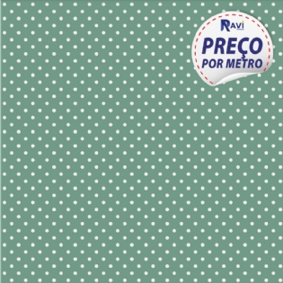TECIDO TRICOLINE ESTAMPADA 100% ALGODÃO BOLA POÁ PEQUENA VERDE ANTIGO COM PÉROLA D1001 V129