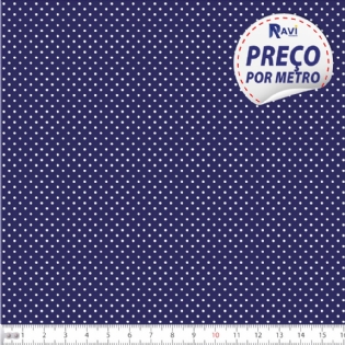 TECIDO TRICOLINE ESTAMPADA 100% ALGODÃO BOLA POÁ MIÚDA AZUL MARINHO COM BRANCO D1002 V605