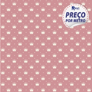 TECIDO TRICOLINE ESTAMPADA 100% ALGODÃO COROA PEQUENA ROSA VELHO COM BRANCO D1143 V130