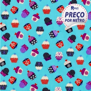 TECIDO TRICOLINE ESTAMPADA 100% ALGODÃO 1 NOVA COLEÇÃO CUPCAKE FUNDO VERDE D39 C711