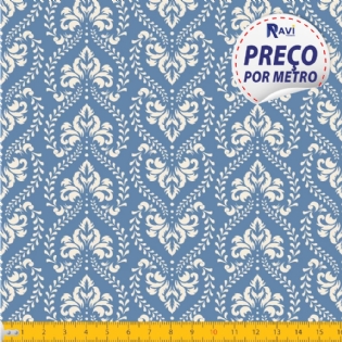 TECIDO TRICOLINE ESTAMPADA 100% ALGODÃO GEOMÉTRICO AZUL VELHO COM BRANCO D1227 V131