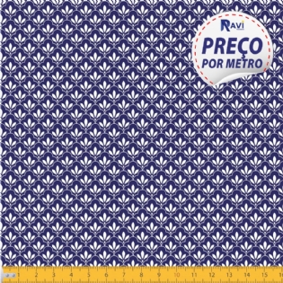 TECIDO TRICOLINE ESTAMPADA 100% ALGODÃO GEOMÉTRICO MARINHO COM BRANCO D1195 V605