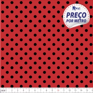 TECIDO TRICOLINE ESTAMPADA 100% ALGODÃO BOLA POÁ MÉDIA VERMELHO COM PRETO D1039 V011