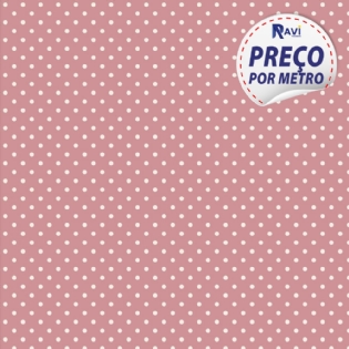 TECIDO TRICOLINE ESTAMPADA 100% ALGODÃO BOLA POÁ PEQUENA ROSA ANTIGO COM PÉROLA D1001 V130