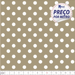 TECIDO TRICOLINE ESTAMPADA 100% ALGODÃO BOLA POÁ GRANDE CAMURÇA COM PÉROLA D1554 V093