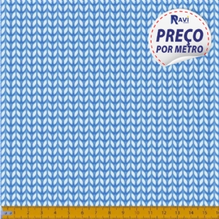 TECIDO TRICOLINE ESTAMPADA 100% ALGODÃO TRAMA LÃNZINHA AZUL COM BRANCO D2012 V003