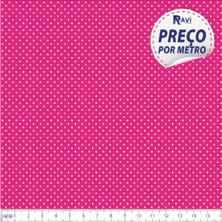 TECIDO TRICOLINE ESTAMPADA 100% ALGODÃO BOLA POÁ MIÚDA PINK COM BRANCO D1002 V108