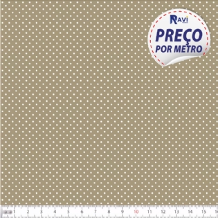 TECIDO TRICOLINE ESTAMPADA 100% ALGODÃO BOLA POÁ MIÚDA CAMURÇA COM PÉROLA D1002 V093