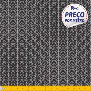 TECIDO TRICOLINE ESTAMPADA 100% ALGODÃO GEOMÉTRICO PRETO COM CINZA D1232 V099