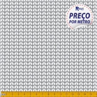 TECIDO TRICOLINE ESTAMPADA 100% ALGODÃO TRAMA LÃNZINHA CINZA COM BRANCO D2012 V001