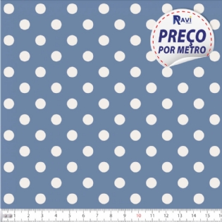 TECIDO TRICOLINE ESTAMPADA 100% ALGODÃO BOLA POÁ GRANDE AZUL ANTIGO COM PÉROLA  D1554 V131