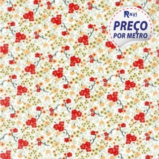 TECIDO TRICOLINE ESTAMPADA 100% ALGODÃO FLORAL CASSIS ROSA V01