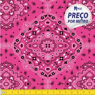 TECIDO TRICOLINE ESTAMPADA 100% ALGODÃO BANDANA PINK D2123 V06