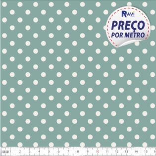 TECIDO TRICOLINE ESTAMPADA 100% ALGODÃO BOLA POÁ MÉDIA VERDE ANTIGO COM PÉROLA D1039 V129