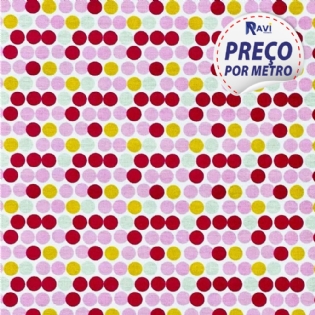 TECIDO TRICOLINE ESTAMPADA 100% ALGODÃO TEKSANA BOLAS POÁ POA ROSA PINK D3301