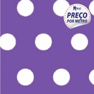 TECIDO TRICOLINE TEXTOLEEN MISTA BOLAS MÉDIAS LILÁS COM BRANCO D310E V4